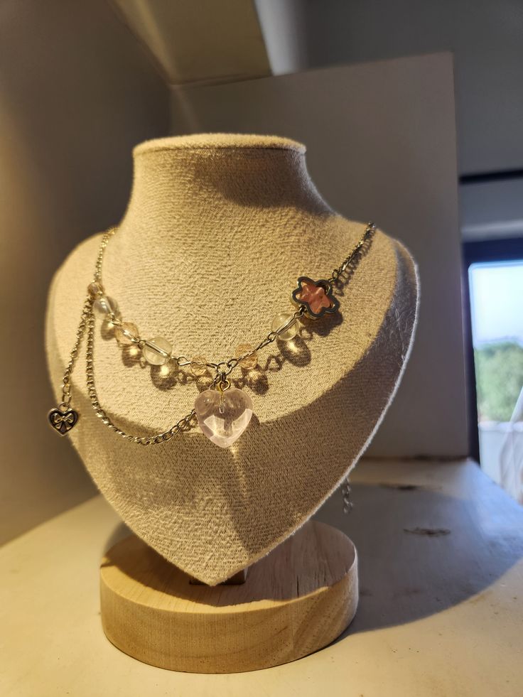 Pink Crystal heart necklace